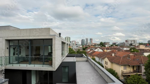 Modern concrete apartment building city view