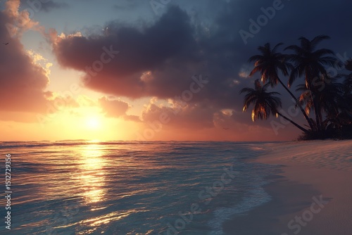Pixel Art Tropical Sunset Beach Scene