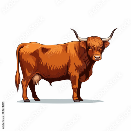 Highland cow on white background 