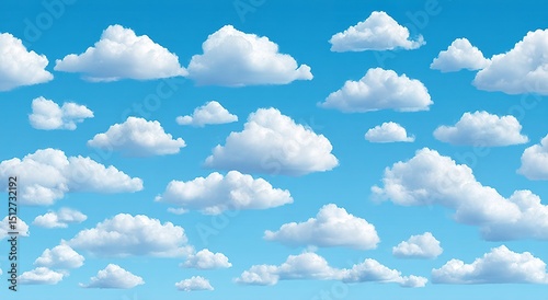 Fototapeta Naklejka Na Ścianę i Meble -  Whimsical Fluffy Clouds Against Vivid Blue Sky