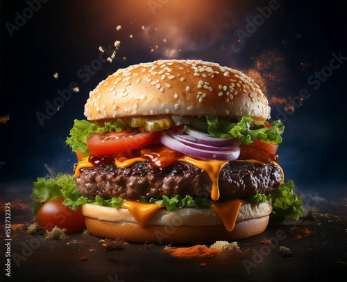 hamburger on a black background