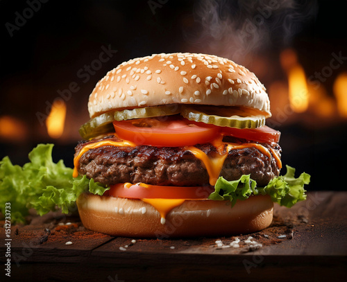 hamburger on a wooden table