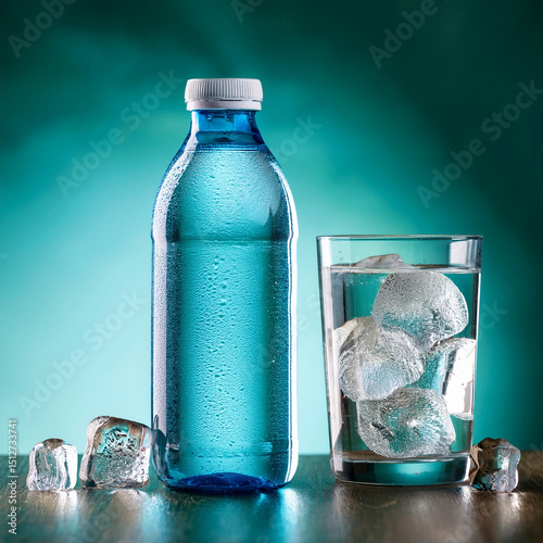 bottle of water with glass