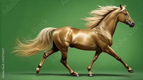 Golden horse clip art galloping with flying hair on grassy backdrop