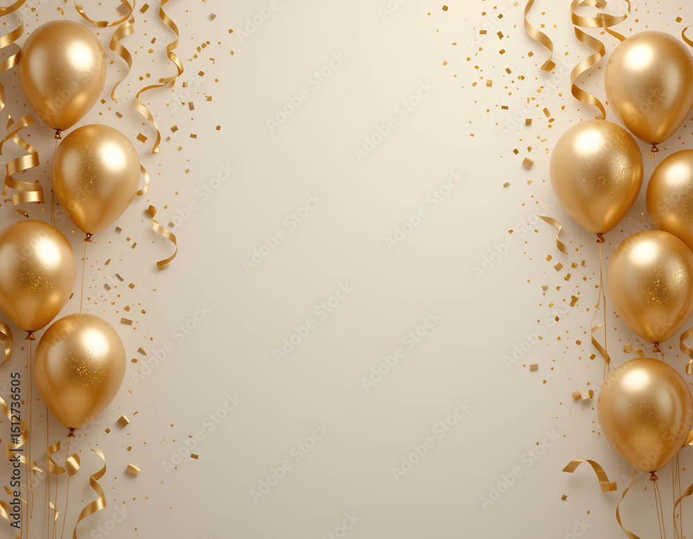 Fototapeta premium Golden Balloons Background Celebration Party Banner in Gold Tones