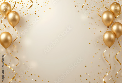 Minimalist Party Banner with Golden Balloons Background for Celebration

