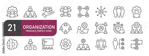 Set of line icons related to organization, teamwork, management. Outline icons collection. Editable stroke. Vector illustration