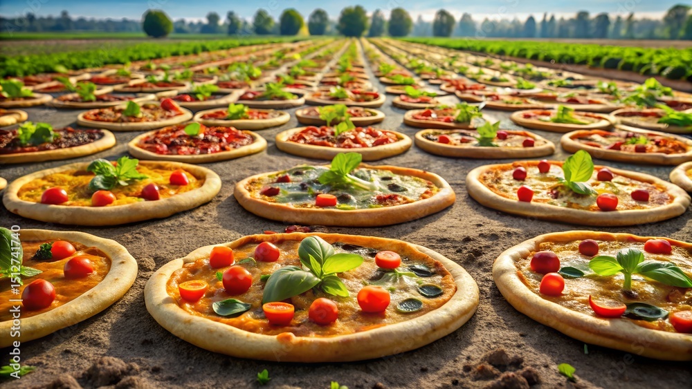 Fototapeta premium Margherita Pizzas sprouting from green earth imaginative banner concept for organic pizza marketing and magical restaurant campaigns milkyhexddway pizzas Backgrounds ads