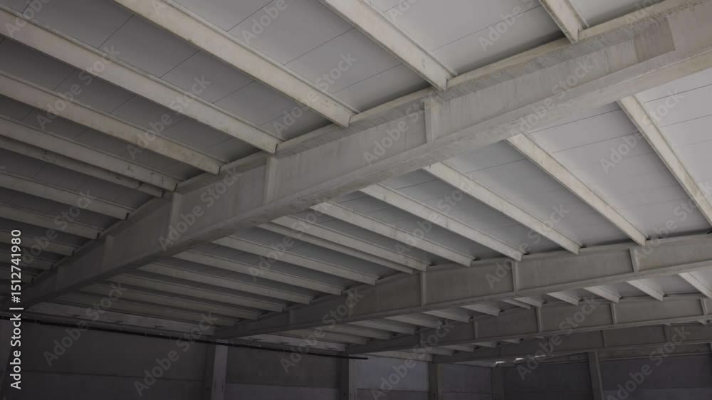 Modern Concrete Building Under Construction with Large Structural Walls and Columns, A modern concrete building under construction showing large reinforced walls and structural columns at an active 