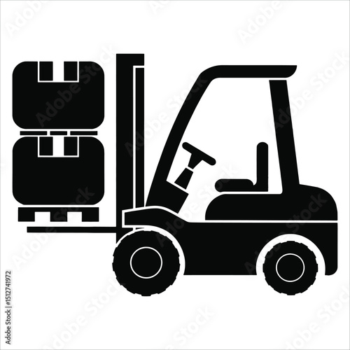Car icon used for lifting forklifts in vector format. Perfect for industrial machinery themes, highlighting vehicle functionality and heavy duty applications.