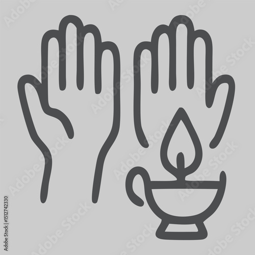 Icon vector of open hands and tasbih beads, symbolizing prayer, remembrance, and spiritual devotion during Islamic rituals especially in Hajj pilgrimage.
