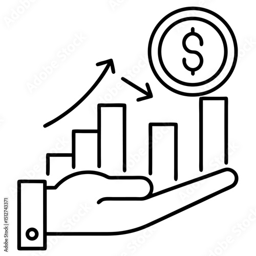 Hand holding growing bar graph with dollar coin icon representing financial growth and investment success