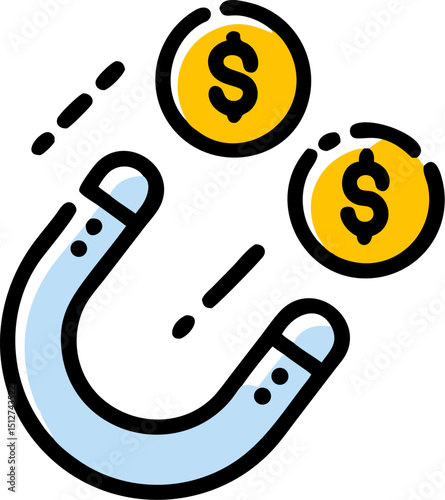 Magnet attracting money coins financial success wealth