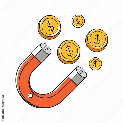 Magnet attracting golden dollar coins wealth success finance
