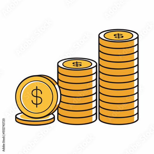 Stacks of gold coins growing graphically representing financial growth