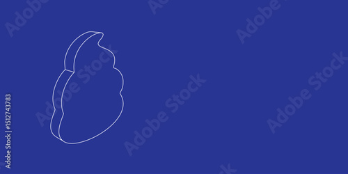 The outline of a large poop symbol made of white lines on the left. 3D view of the object in perspective. Vector illustration on indigo background