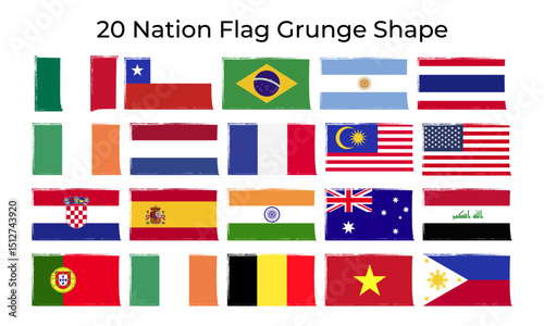 20 Nation Flag Grunge Shape
