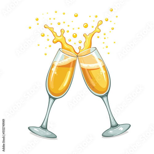 Champagne glasses toasting celebration sparkling wine cheers drink alcohol party festive occasion vector art