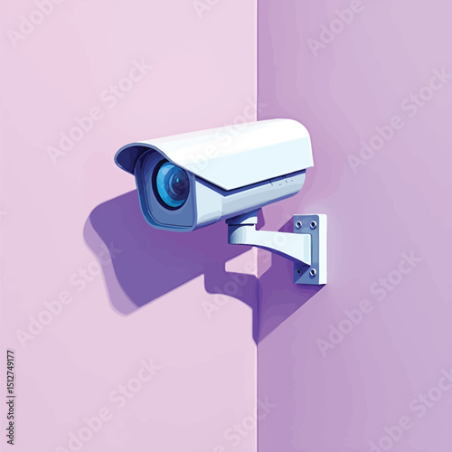 Security camera on purple wall for home security and surveillance equipment and video security systems