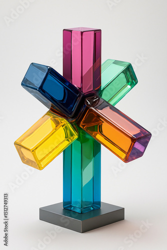Colorful Glass Sculpture on Gray Base
