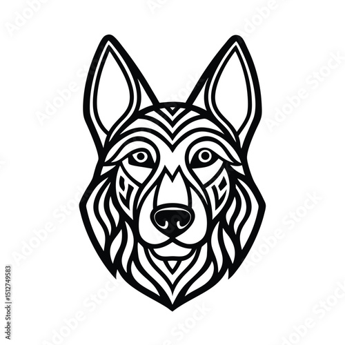 Royal Tribal German Shepherd dog head vector line art