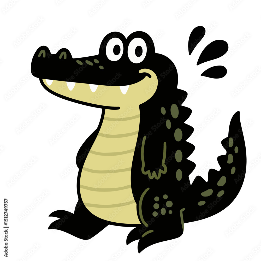 Obraz premium A cheerful cartoon crocodile illustration in black and olive green.
