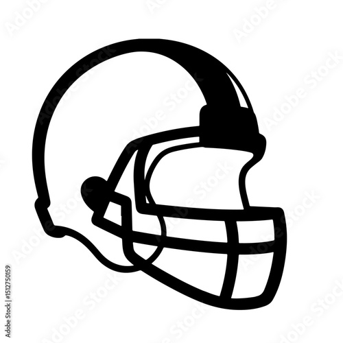 A black and white illustration of a football helmet.