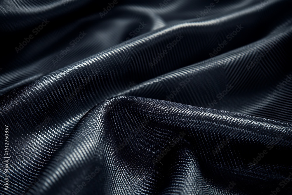 Naklejka premium Closeup of Black Carbon Fiber Material with Woven Pattern and Subtle Folds