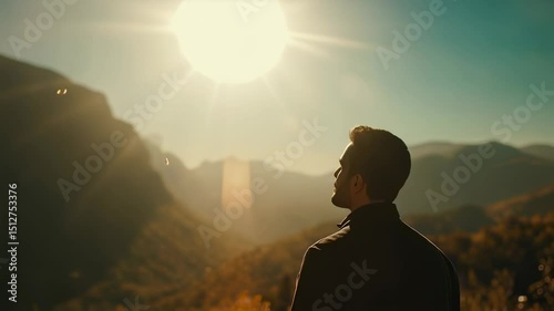 Wallpaper Mural Man Contemplating Mountain Sunset Torontodigital.ca