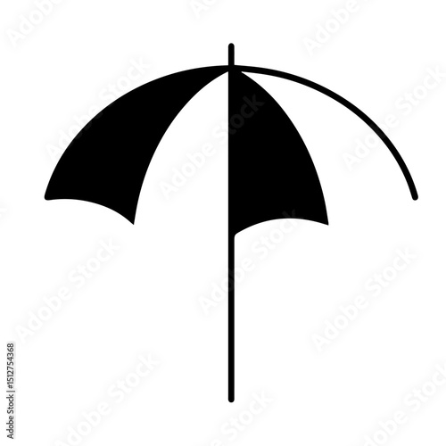 A simple black and white illustration of a beach umbrella.
