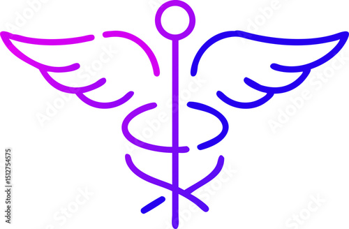 Caduceus medical symbol gradient purple blue wings healthcare icon