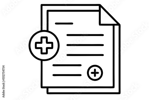 Medical document icon healthcare records form plus symbol