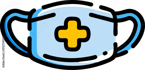 Medical face mask icon blue yellow cross healthcare protection