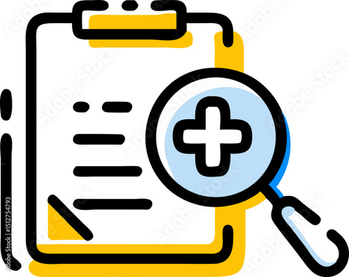 Medical record review magnifying glass plus icon
