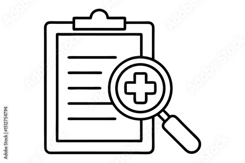 Medical report analysis healthcare data magnifying glass clipboard