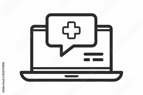 Online medical consultation laptop icon healthcare chat