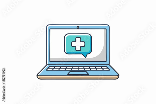 Online medical consultation laptop screen medical cross