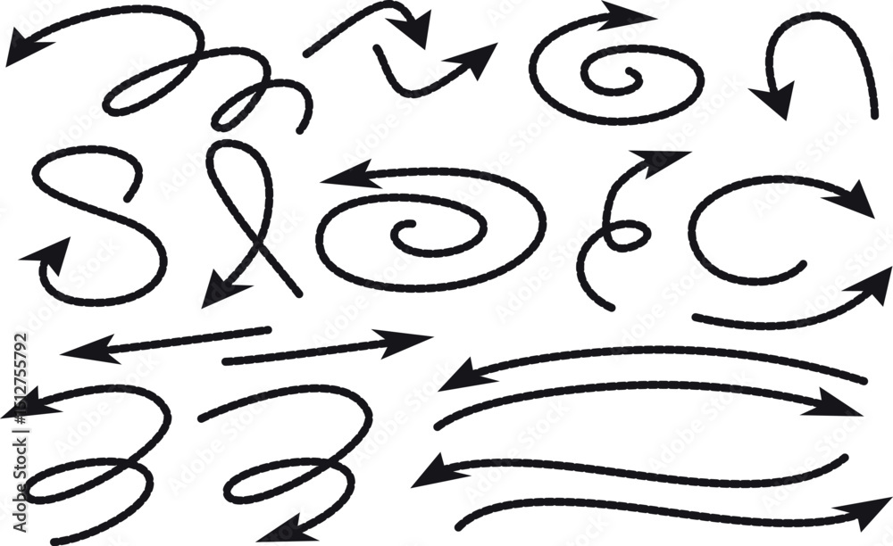 Hand drawing arrow doodle element set