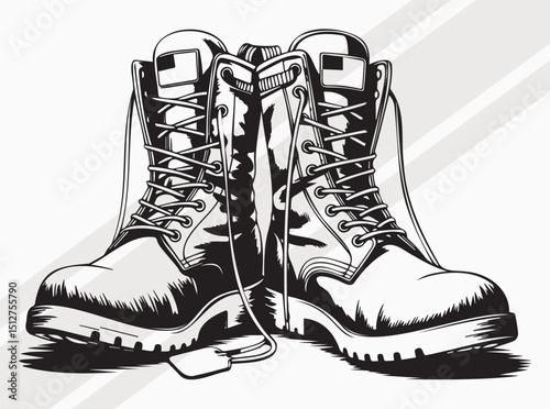Military Boots with Dog Tags Graphic Art Print for Veterans and Patriots