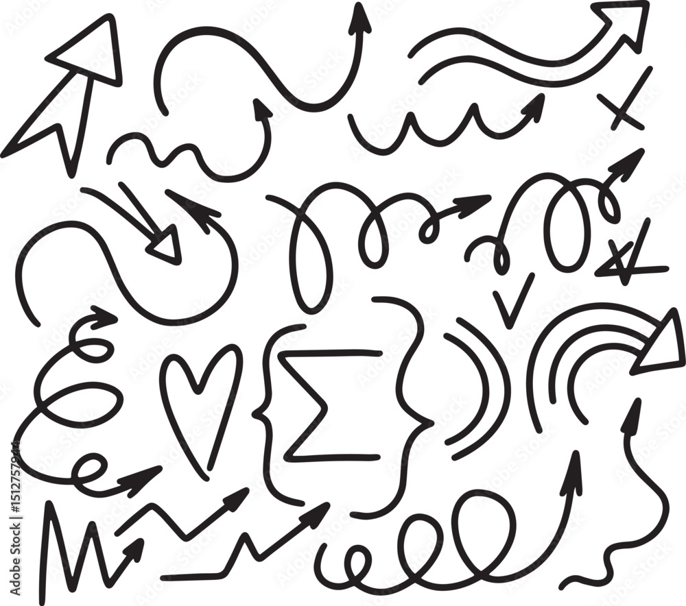 Arrow drawing doodle scribble sketch element set