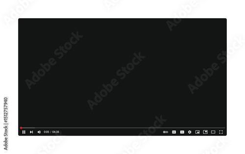 Blank video screen. Video player interface. You are using a desktop web player, a modern social media interface design template for web and mobile applications. Vector illustration.