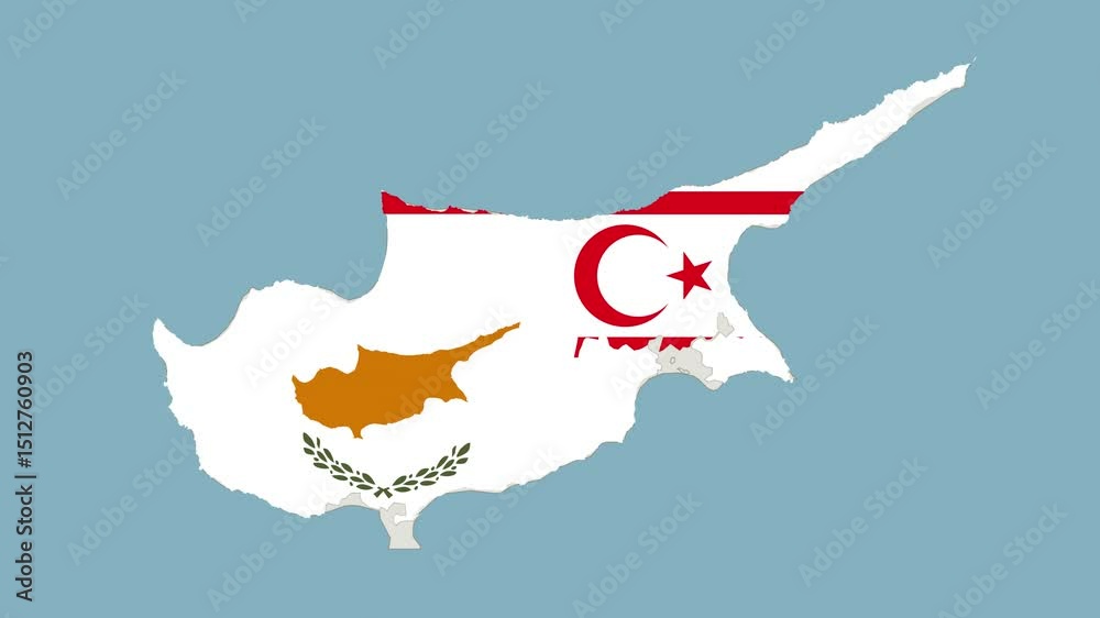 Northern Cyprus And Cyprus Map with Flag Animation Zoom In