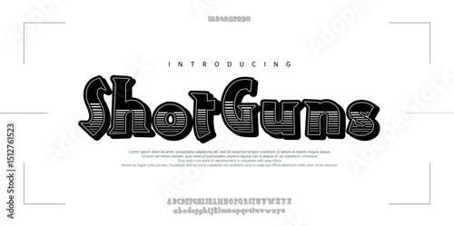 Font Shotguns Classic vintage decorative font label design named original. American cowboy style retro . Old 60’s era. Ranch , Garage, custome bike car motocycle. Western black and white