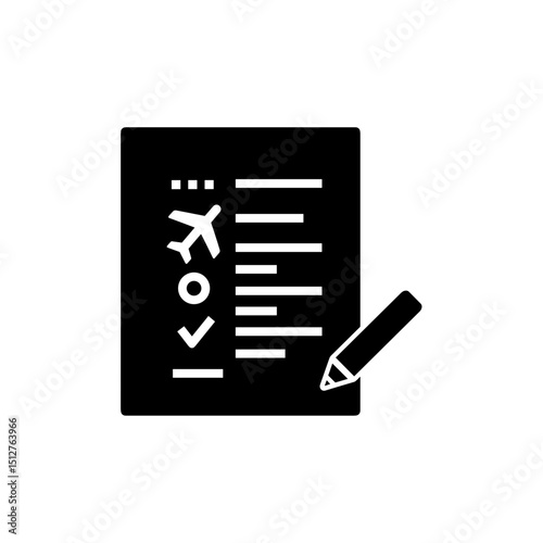 Travel Checklist Icon with Airplane and Pencil, Vector Illustration. Travel Planning Concept. Websites, Apps, Articles