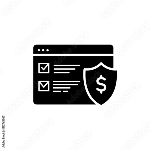 Online Travel Insurance Form Icon, Vector Illustration with Shield and Dollar. Travel Insurance Concept. Websites, Apps, Articles