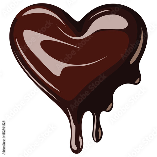 Melted heart shaped chocolate candy vector. Sweet dessert illustration, ideal for Valentines Day or romantic themes.