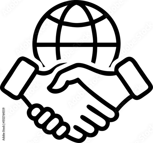 World environment day. Handshake and Earth line icon. World partnership linear symbol. International agreement concept. vector illustration on white background.