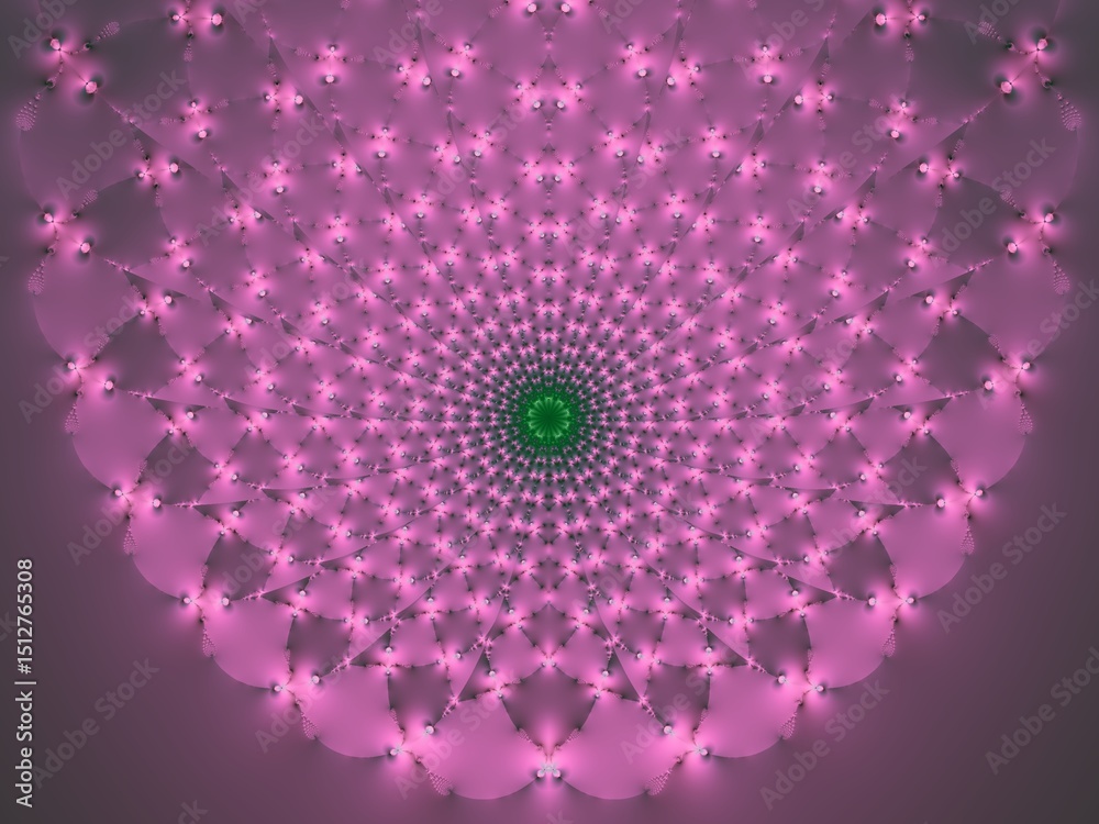 Obraz premium Fraktal kolorowy w odcieniach fioletu z małą zieloną rozetą w środku
