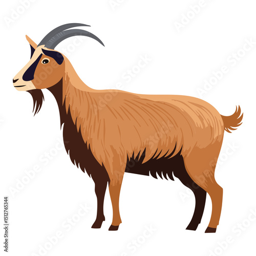 Brown Goat with Shaggy Fur Beard