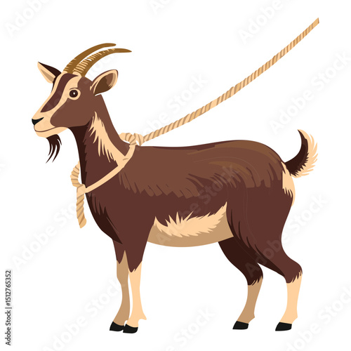 Brown Goat with Rope Farm Animal